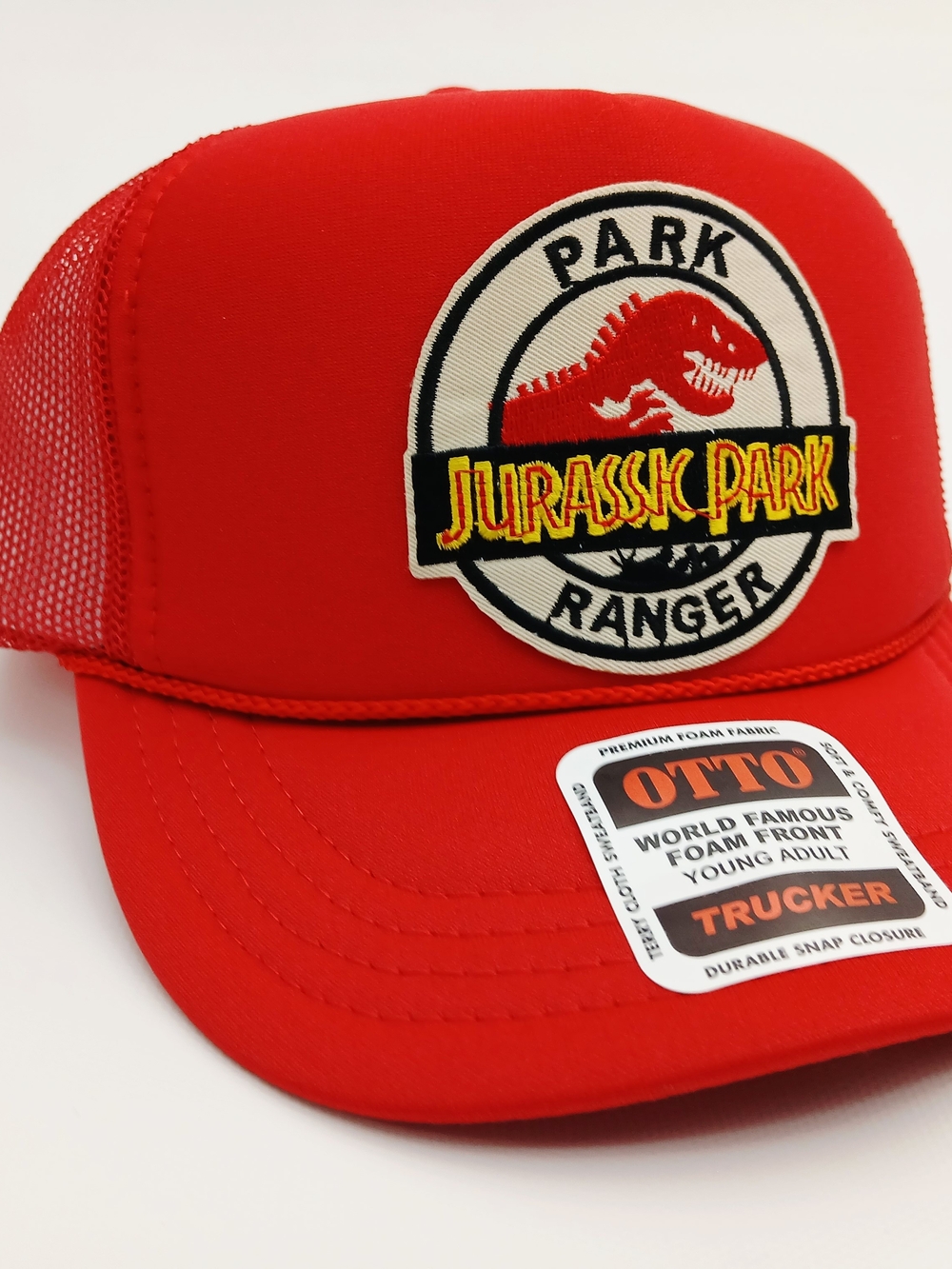 OTTO Red Kids Jurassic Park Ranger Trucker Hat with Yellow Patch Accents